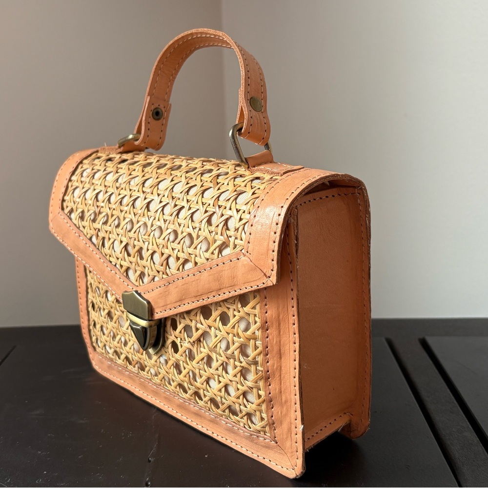 Tan Woven Rattan Handbag - Picture 2 of 6